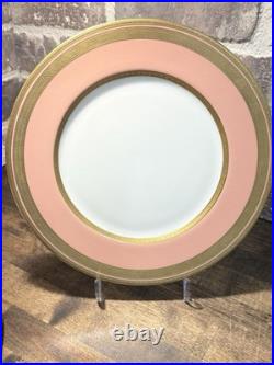 RARE Antique Set of 9 Lenox Pink Dinner Plate with3Gold Greek Key Trim Green Stamp RARE Antique Set of 9 Lenox Pink Dinner Plate with3Gold Greek Key Trim Green Stamp