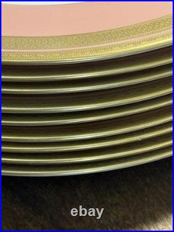 RARE Antique Set of 9 Lenox Pink Dinner Plate with3Gold Greek Key Trim Green Stamp RARE Antique Set of 9 Lenox Pink Dinner Plate with3Gold Greek Key Trim Green Stamp