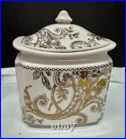 RARE Set of 3 222 Fifth ADELAIDE GOLD Porcelain Storage Canisters New w Tags