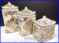 RARE Set of 3 222 Fifth ADELAIDE GOLD Porcelain Storage Canisters New w Tags