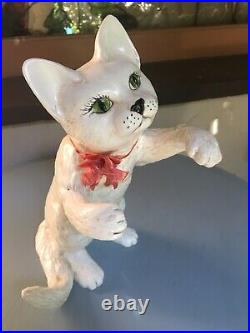 RARE Sleeping Cat Figurine Ceramic Hand painted Gold Gilt Rose Floral Limited