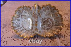 R. P. M. Porcelain China Divided Center Handled Serving Bowl Gold Scroll Design