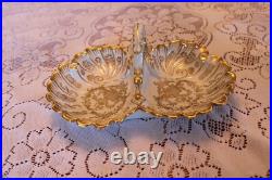 R. P. M. Porcelain China Divided Center Handled Serving Bowl Gold Scroll Design