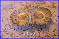 R. P. M. Porcelain China Divided Center Handled Serving Bowl Gold Scroll Design