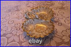 R. P. M. Porcelain China Divided Center Handled Serving Bowl Gold Scroll Design