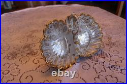 R. P. M. Porcelain China Divided Center Handled Serving Bowl Gold Scroll Design