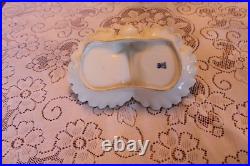 R. P. M. Porcelain China Divided Center Handled Serving Bowl Gold Scroll Design