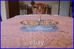 R. P. M. Porcelain China Divided Center Handled Serving Bowl Gold Scroll Design