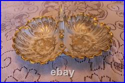 R. P. M. Porcelain China Divided Center Handled Serving Bowl Gold Scroll Design