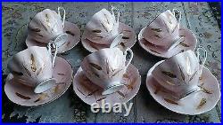 Rare Antique (1920s) Pink Queen Anne English Bone China Gold Gilded Tea Set