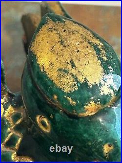 Rare Antique Porcelain Pottery Duck Mandarin Asian Chinese Bird Green Gold