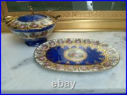 Rare Bareuther Waldsassen Bavaria Germany Serving Bowl Lid Plate Blue Gold Set