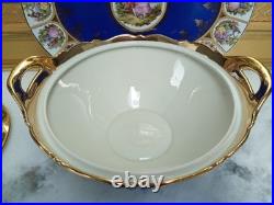Rare Bareuther Waldsassen Bavaria Germany Serving Bowl Lid Plate Blue Gold Set