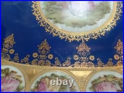 Rare Bareuther Waldsassen Bavaria Germany Serving Bowl Lid Plate Blue Gold Set