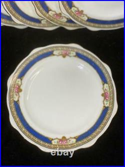 Rare Cauldon China England Est 1774 Cobalt Blue Band and Gold Trim Plates
