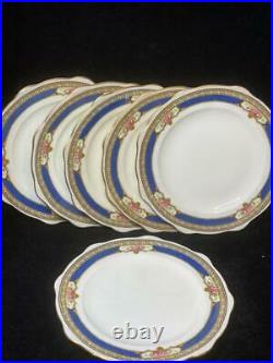 Rare Cauldon China England Est 1774 Cobalt Blue Band and Gold Trim Plates
