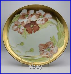 Rare Hand-Painted Limoges Floral Plate with Gold Accents by Artist J. Barin