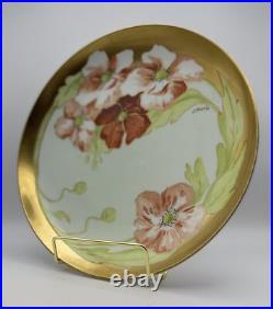Rare Hand-Painted Limoges Floral Plate with Gold Accents by Artist J. Barin