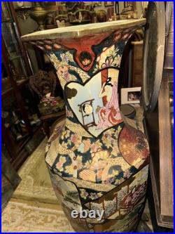 Rare Large China Gold Paint HandPainted Porcelain Antique Vase Stunning