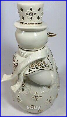 Rare Lenox Porcelain Florentine & Pearl Snowman Lit Figurine with24K Gold Accents