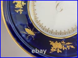 Rare Sevres 1848 Lapis Lazuli blue porcelain plate, signed by Moulder & Gilder