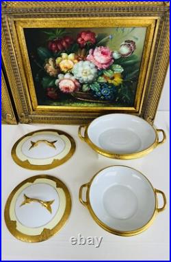 Rare Vnt Limoges France gold-encrusted China For 10 with Royal China gold stamp