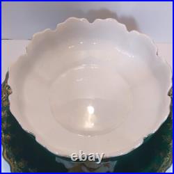 Rare ZS & Co Bavaria Rose Bowl & Underplate Set Antique Green & Gold Porcelain