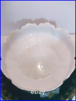 Rare ZS & Co Bavaria Rose Bowl & Underplate Set Antique Green & Gold Porcelain