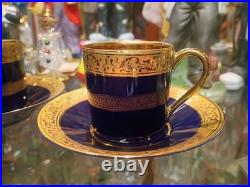 Rare antique limoges cobalt blue & full gold espresso demitasse 1cup and 1saucer