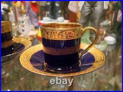 Rare antique limoges cobalt blue & full gold espresso demitasse 1cup and 1saucer