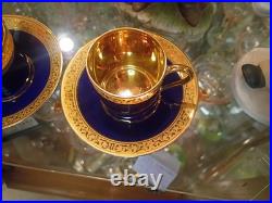 Rare antique limoges cobalt blue & full gold espresso demitasse 1cup and 1saucer