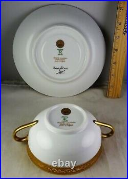 Raynaud Limoges China Ambassador Gold Flat Cream Soup Bowl & Saucer Set
