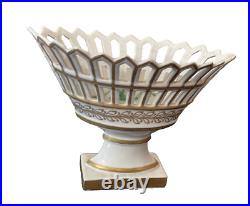 Regency Gold Gilded Reticulated Compote Made In Spain Oval Porcelain China