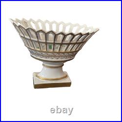 Regency Gold Gilded Reticulated Compote Made In Spain Oval Porcelain China