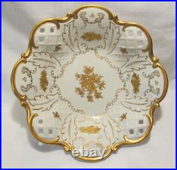 Reichenbach Germany 1003-P Fine China Reticulated Centerpiece Bowl Gold Floral