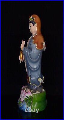 Republic of China Dehua Porcelain Powder Color Gilded Carving of Ping An Guanyin