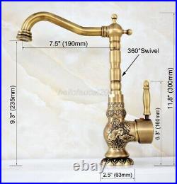 Retro Antique Brass Swivel Bathroom Kitchen Faucet Vessel Sink Basin Mixer Tap