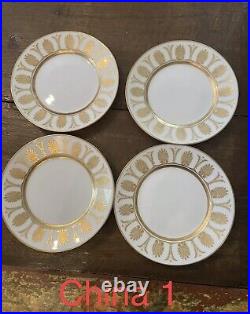Richard Ginori Designer Italian Pompei White & Gold China 6 Plate Set Of 4