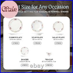 Romantic Bloom 20-Piece Bone China Dinnerware Set, Service for 4, Floral with