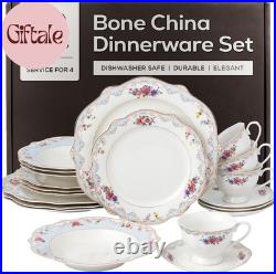 Romantic Bloom 20-Piece Bone China Dinnerware Set, Service for 4, Floral with