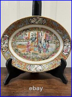 Rose Canton Chinese Export Platter Painted with Gold and Enamel Decoration