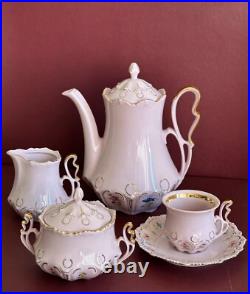 Rose Porcelain 9pcs Coffee set LENKA, handmade and decorated by 24 carat gold