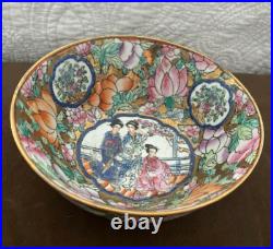 Rose medallion EastAsian Antique Hand Painted Gold Gilt Porcelain 6 Footed Bowl Rose medallion EastAsian Antique Hand Painted Gold Gilt Porcelain 6 Footed Bowl