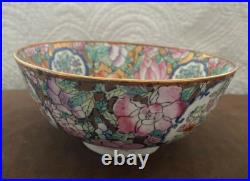 Rose medallion EastAsian Antique Hand Painted Gold Gilt Porcelain 6 Footed Bowl Rose medallion EastAsian Antique Hand Painted Gold Gilt Porcelain 6 Footed Bowl
