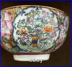 Rose medallion EastAsian Antique Hand Painted Gold Gilt Porcelain 6 Footed Bowl Rose medallion EastAsian Antique Hand Painted Gold Gilt Porcelain 6 Footed Bowl