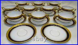 Rosenthal Bavaria 10 Bouillon Cup/Bowl & 12 Saucers 1915 Cobalt Embellished Gold