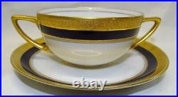 Rosenthal Bavaria 10 Bouillon Cup/Bowl & 12 Saucers 1915 Cobalt Embellished Gold