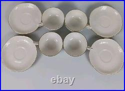 Rosenthal China Gold Rim Sansoucci Set Of 4 Cups And Saucers Porcelain Embossed