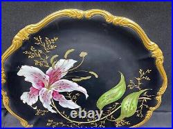 Rosenthal Pompadour LILY Handpainted Black Matte Gold Trim Platter 13 1/2