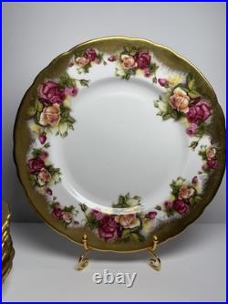 Royal Chelsea Golden Rose 10 Plate Set 8.25 Heavy Gold Bone China England